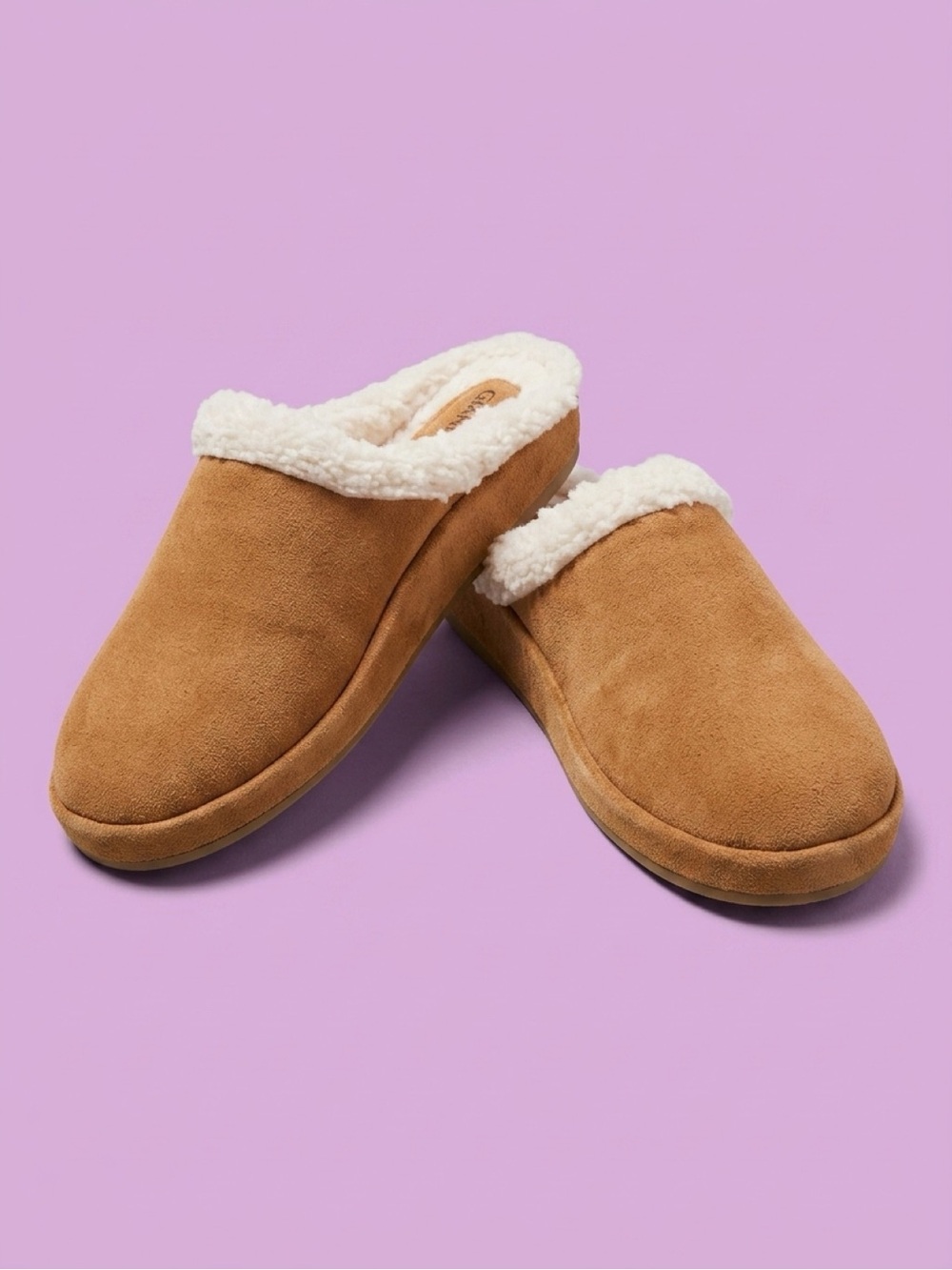 Giani Bernini Women's Tan Faux-Suede Slip-On Slippers with Cream Shearling